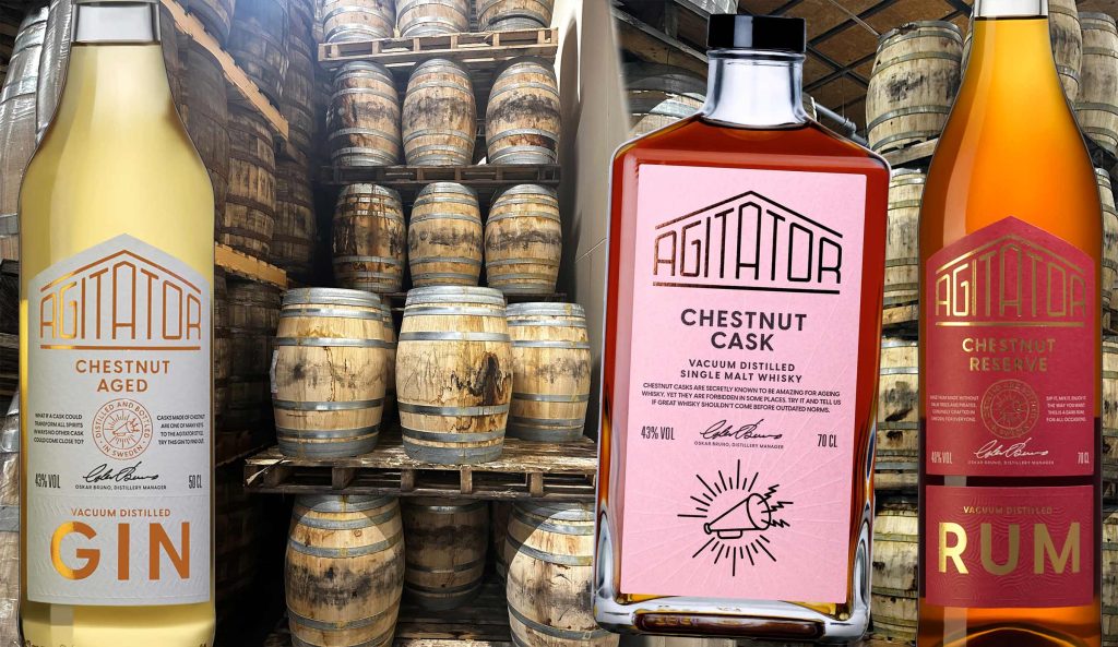 150-litersfat av kastanjeträ ligger bakom Agitators experiment-serie med fatlagrad gin, whisky, rom och vodka.