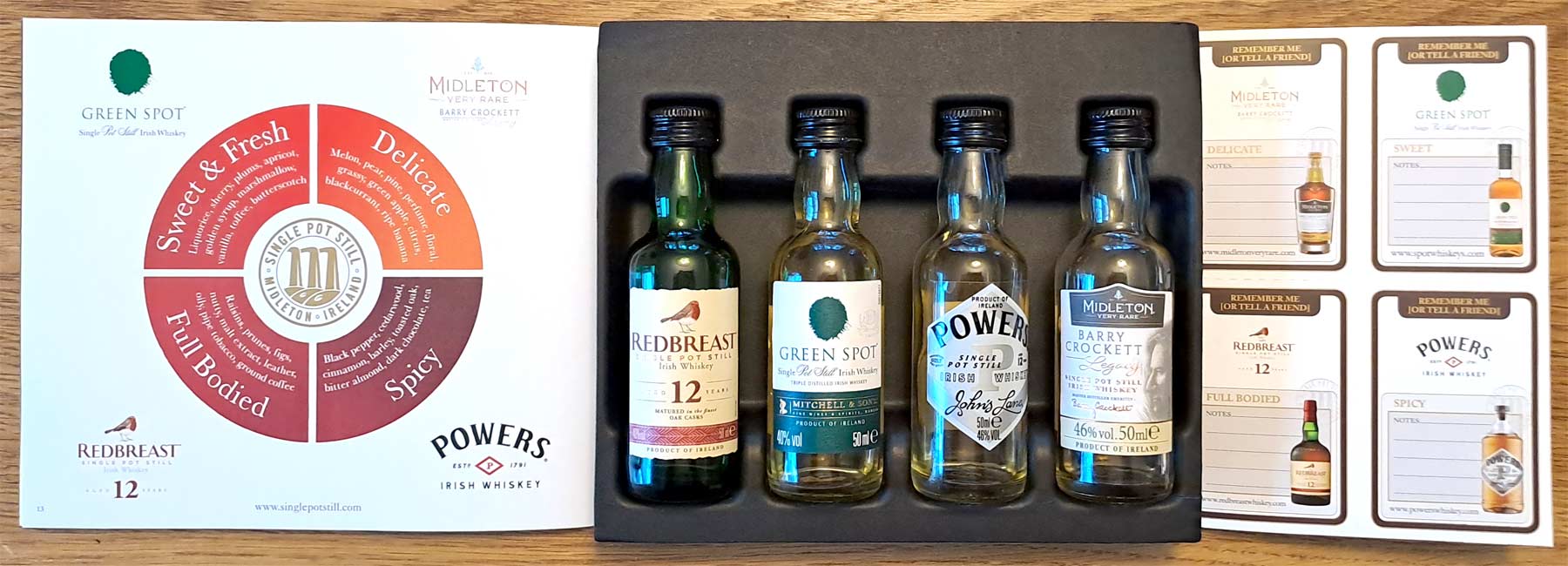 Provningsbox med fyra pot still-whiskeys från Midleton.