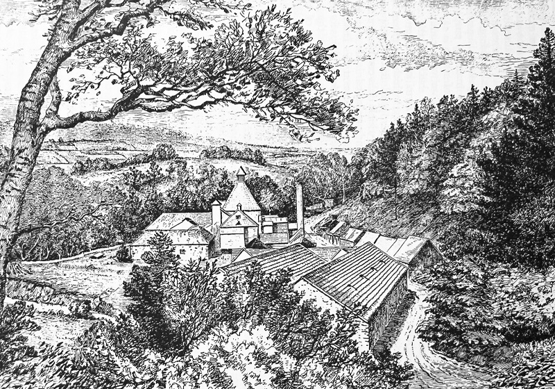 Ett kopparstick på Dailuaine från boken The Whisky Distilleries of the United Kingdom