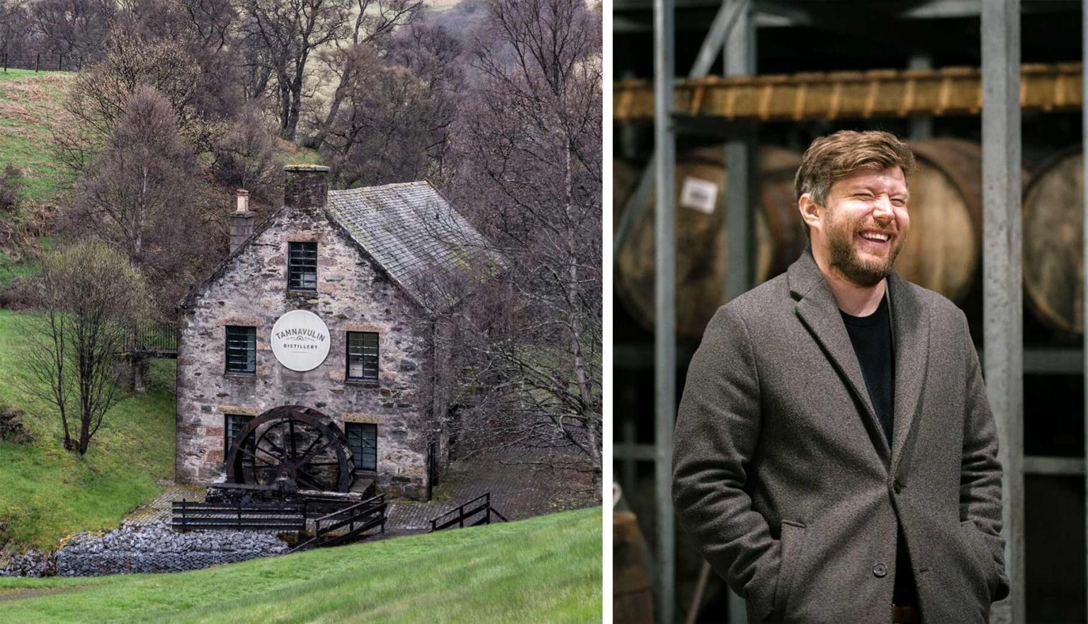 Tamnavulins berömda kvarn som ligger i sänkan bredvid destilleriet. Andrew Lennie är whiskyhusets brand ambassador.